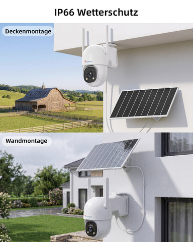Ctronics AOV 24/7 Überwachungskamera 4G Solar, 30m KI-Tracking, PTZ, IP66 | 8W Solarpanel, 13500mAh Akku, SIM-Karte