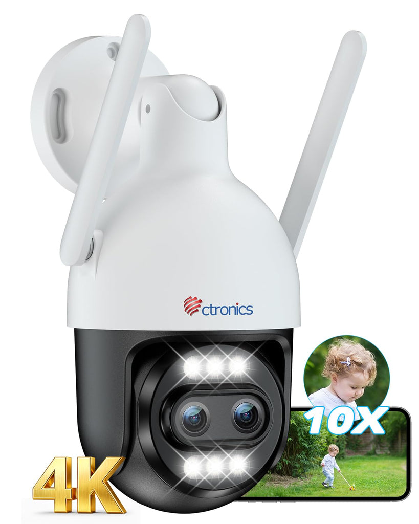 Ctronics 10X Hybrid Zoom 4K Überwachungskamera Aussen Dual-Lens,Auto Track/Personen/Fahrzeug/Tiererkennung, FTP&NVR