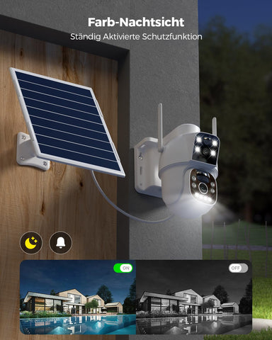 Ctronics 4G LTE Überwachungskamera Außen mit SIM Karte Doppellinse, 15600mAh Akku 8W Solarpanel Kabellos Solar ，Dual PIR Personenerkennung