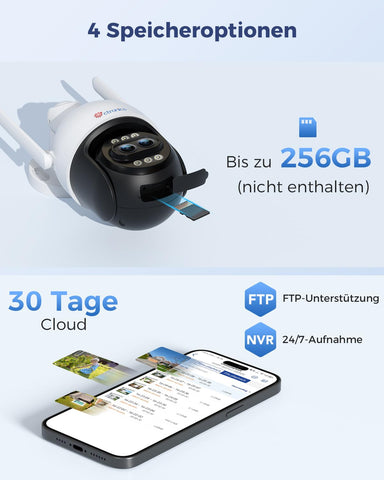 Ctronics 10X Hybrid Zoom 4K Überwachungskamera Aussen Dual-Lens,Auto Track/Personen/Fahrzeug/Tiererkennung, FTP&NVR