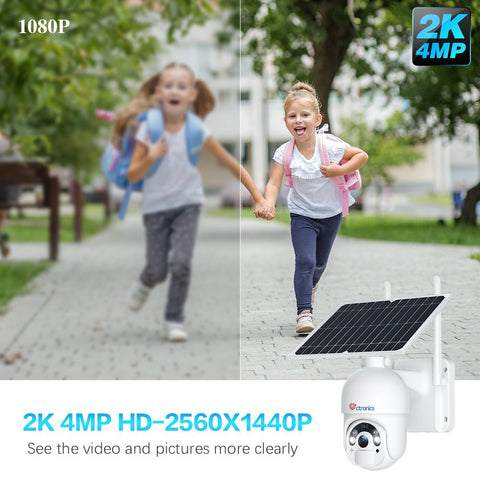 Ctronics 2K 4MP Solar Security Camera Outdoor - Battery/Solar Powered & Wireless - Ctronics
